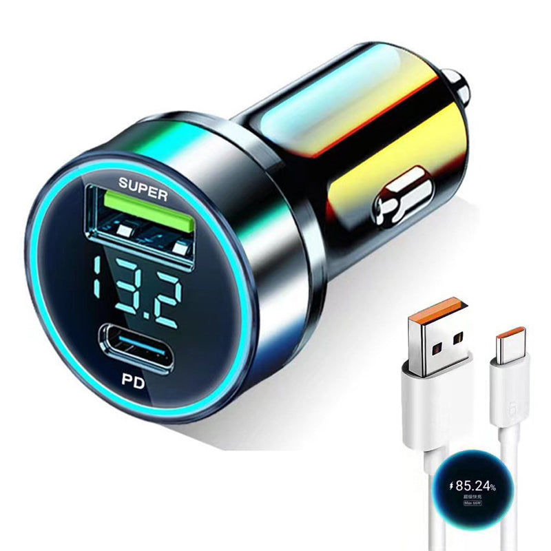 D3-PD Digital Display 120W Car Charger USB+Type-C Charging Adapter with 6A USB to Type-C Cable D3-PD Digital Display 120W Car Charger USB+Type-C Charging Adapter with 6A USB to Type-C Cable